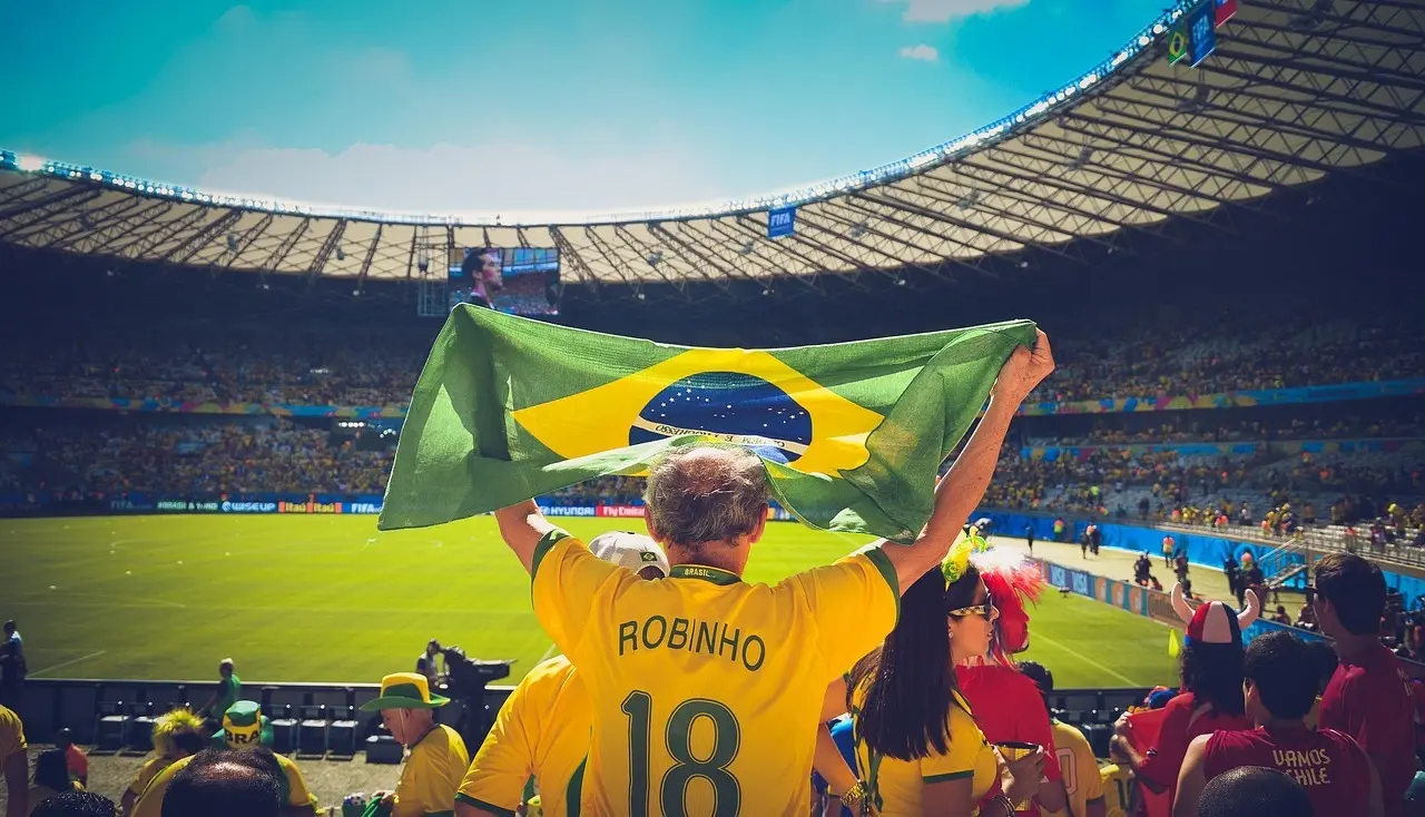 Fodboldfan på stadion med flag